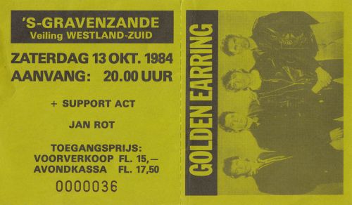 Golden Earring show ticket#0036 October 13 1984 's Gravenzande - Veilinghal Westland-Zuid